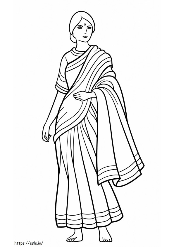 Intialainen nainen Sarissa värityskuva