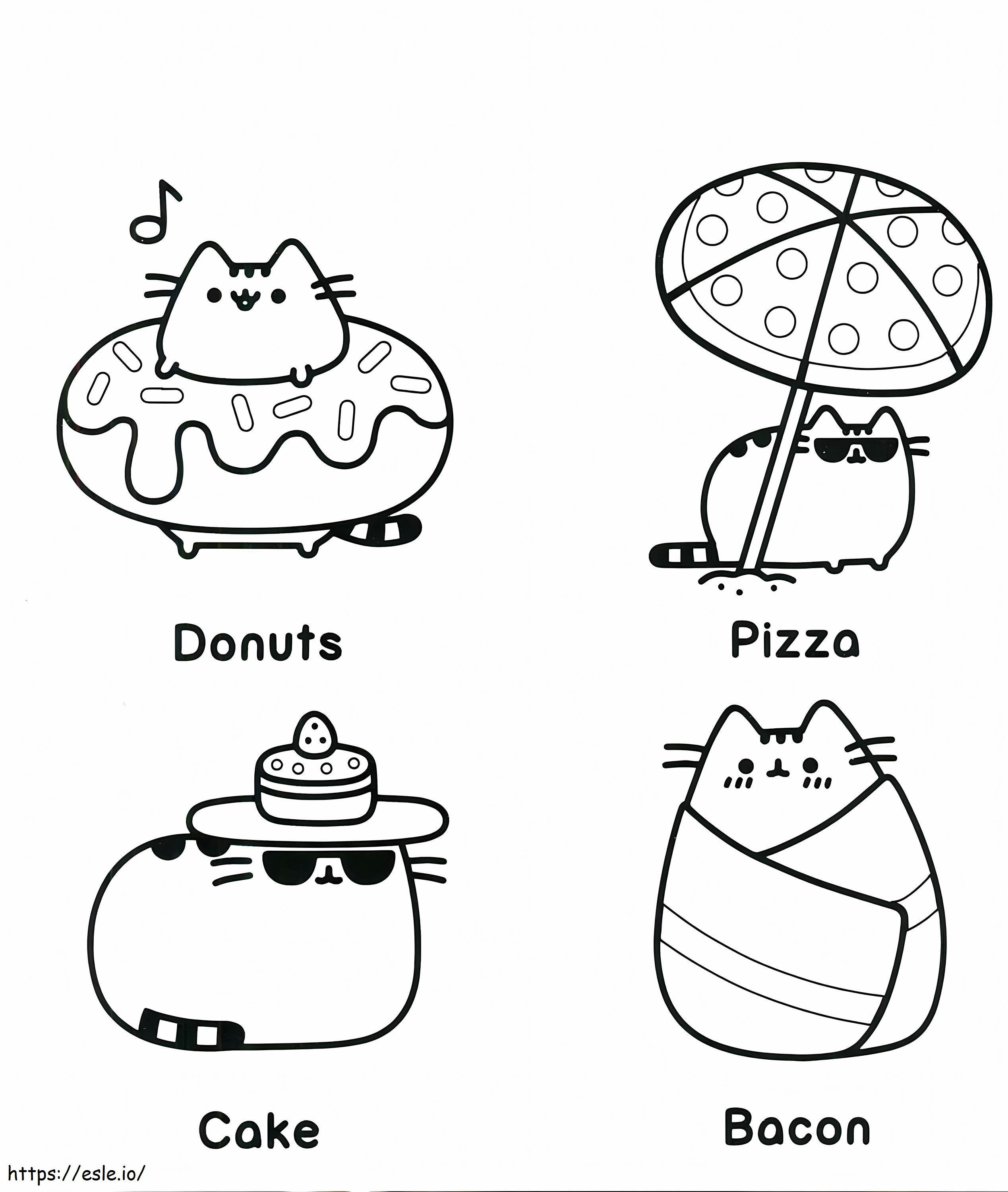 Pusheen With Four Foods coloring page
