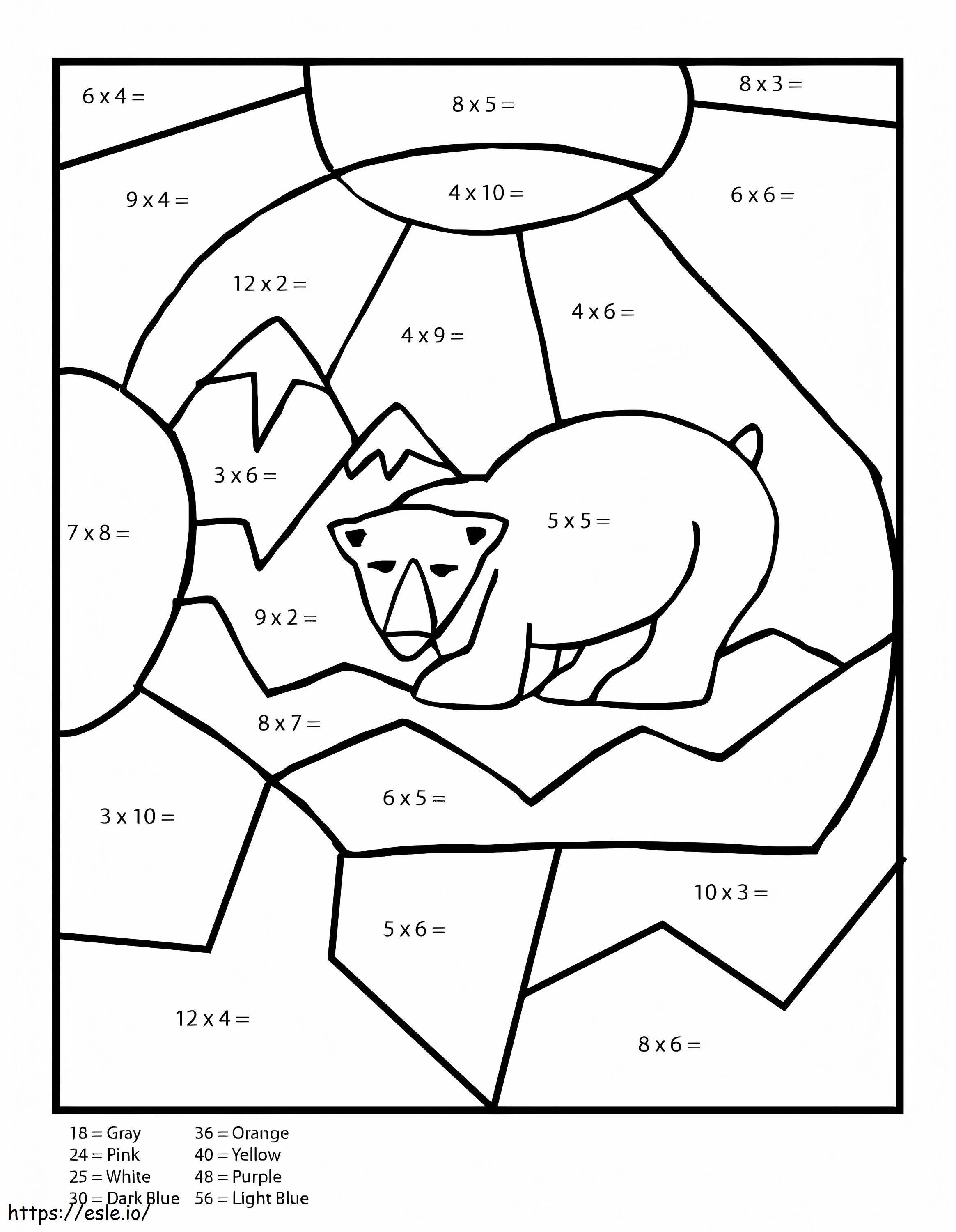 Coloriage Multiplication de l'ours polaire couleur par numéro à imprimer dessin