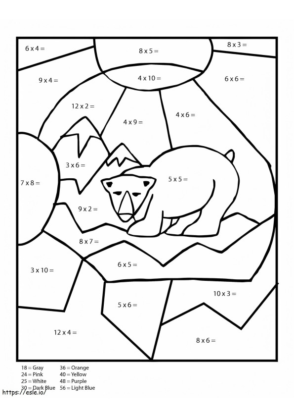 Polar Bear Multiplication Color By Number coloring page