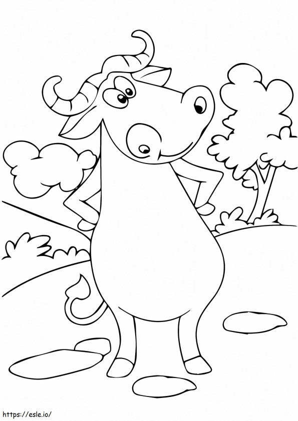 Búfalo sorridente em pé para colorir