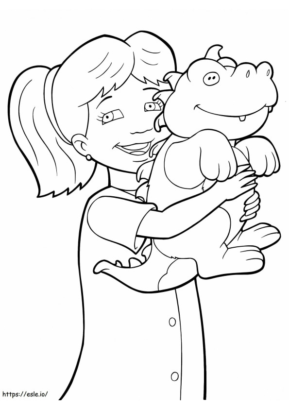 Coloriage Emmy avec un dragon jouet à imprimer dessin