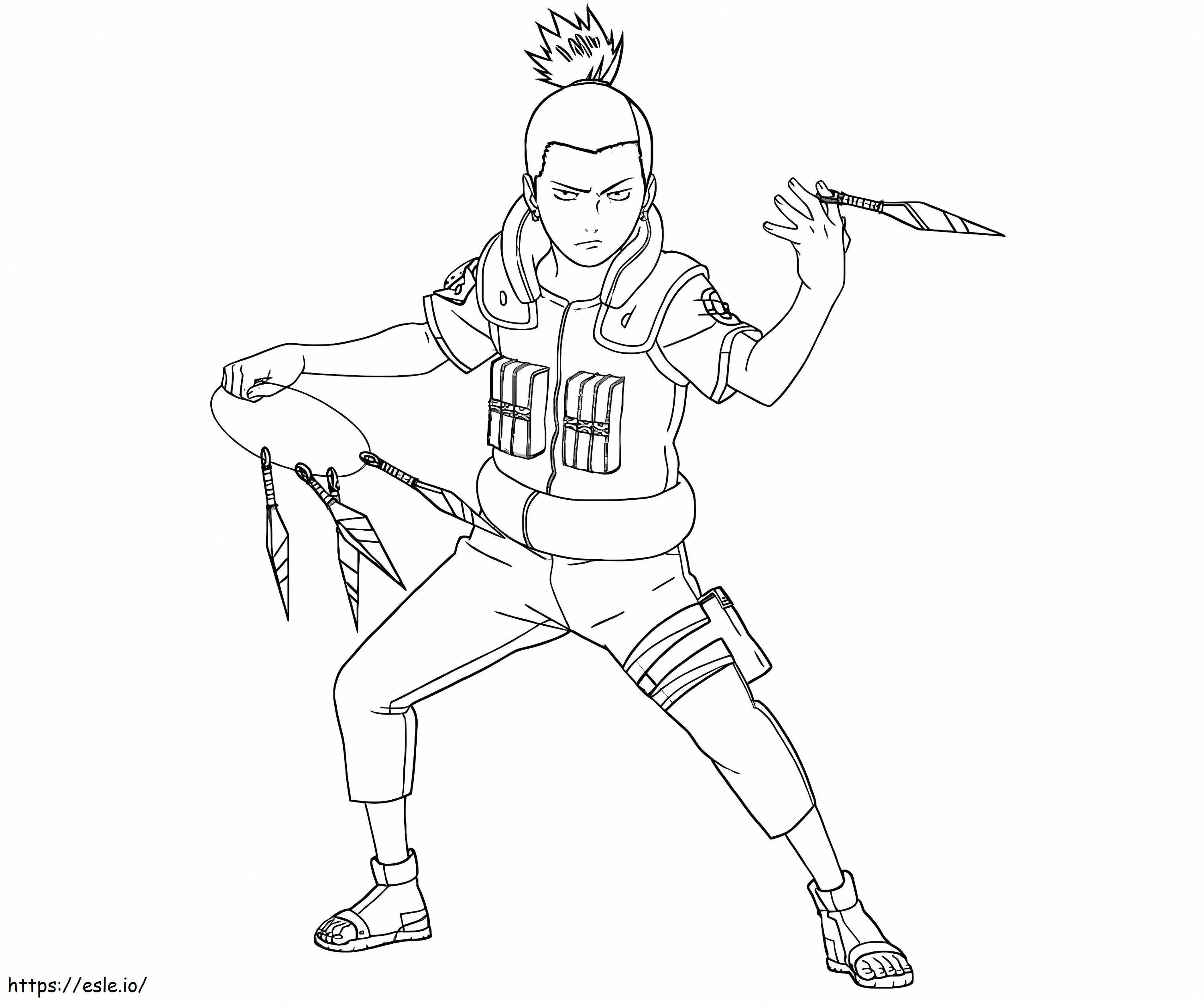 Shikamaru sosteniendo cinco kunai para colorear