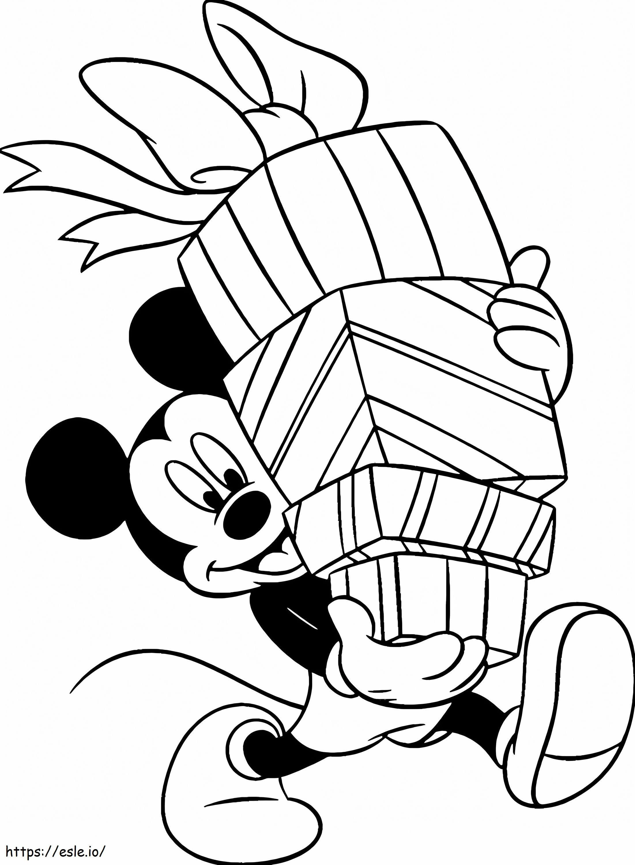 Mickey Mouse sosteniendo cajas de regalo para colorear