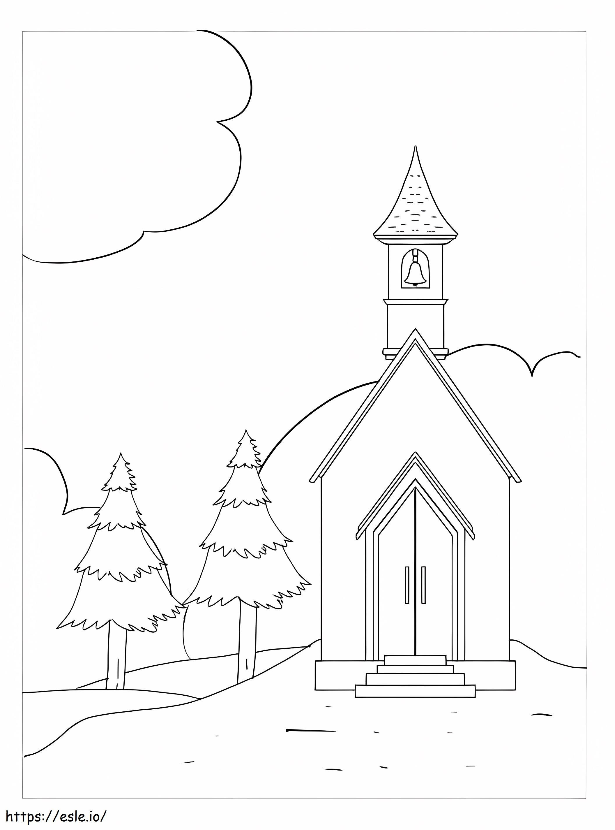 Coloriage église catholique à imprimer dessin