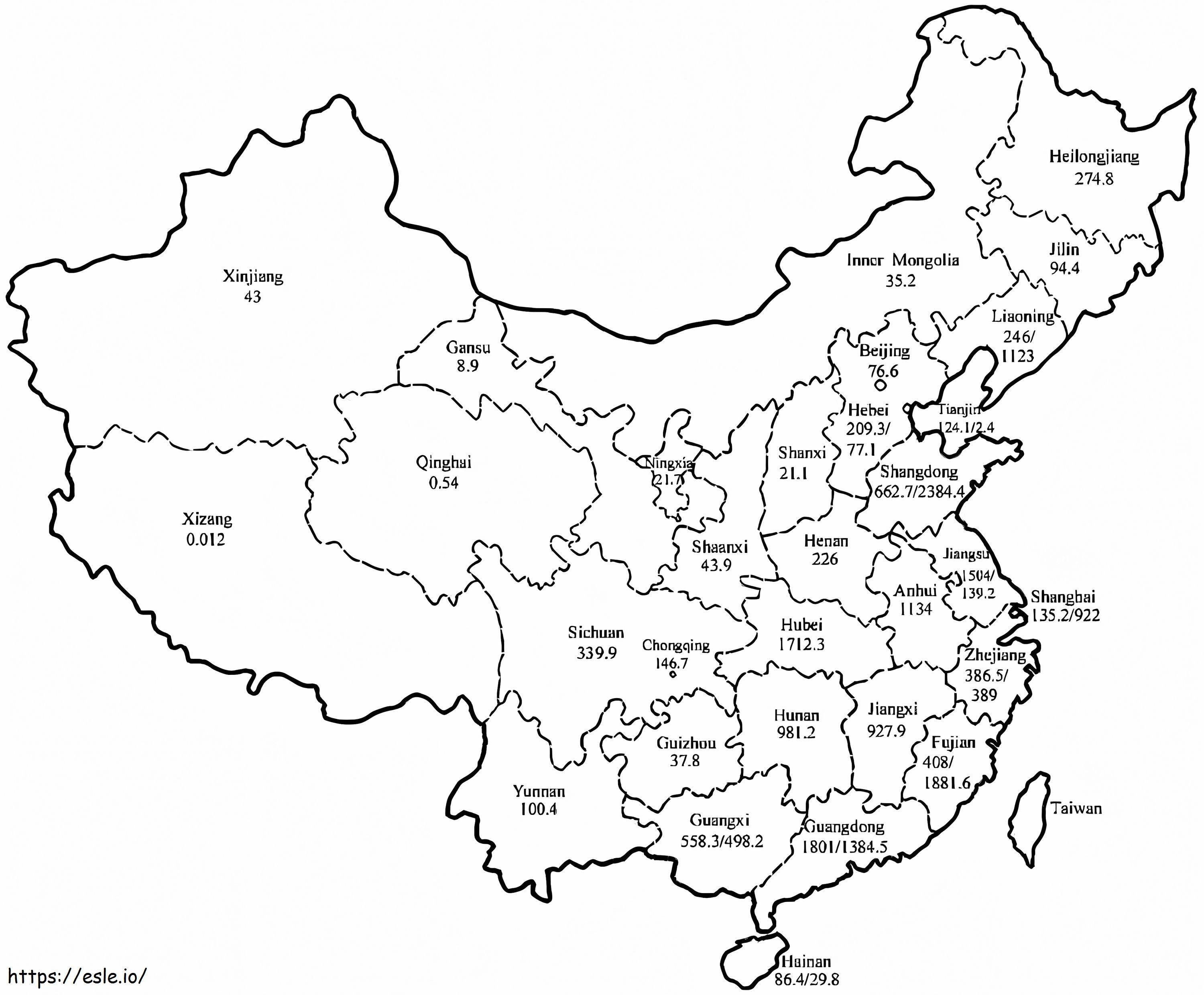 Mapa de China para colorear