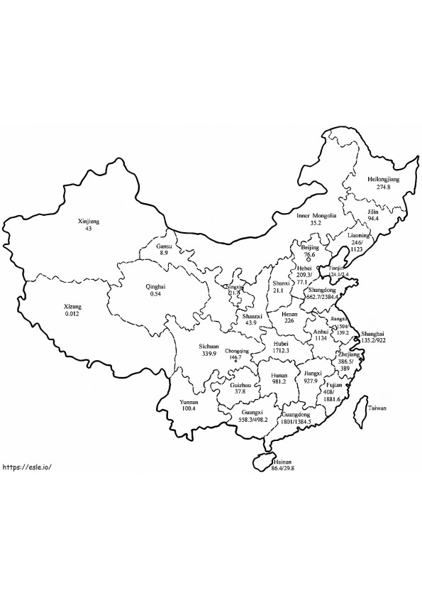 Mappa della Cina da colorare