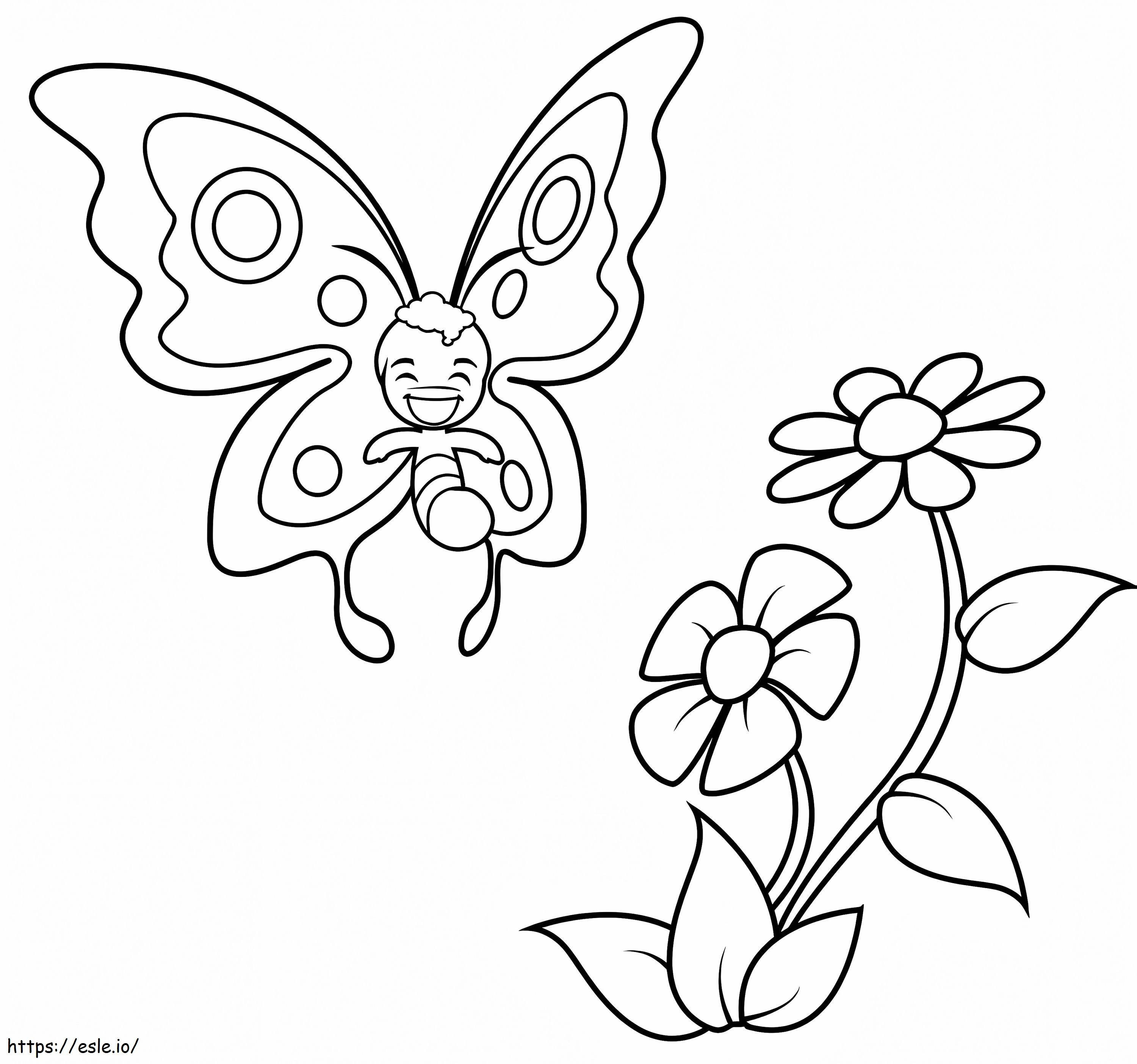 Butterfly And Flowers coloring page