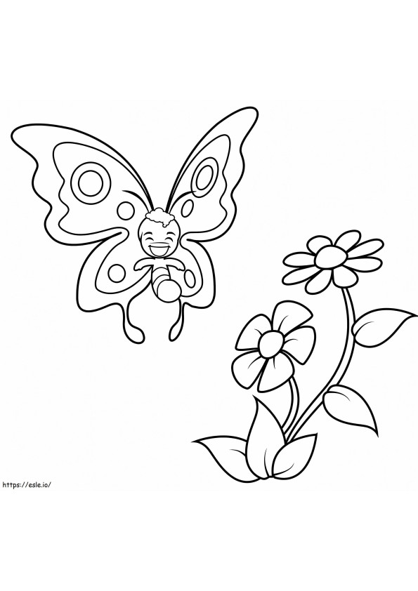 Motyl I Kwiaty kolorowanka