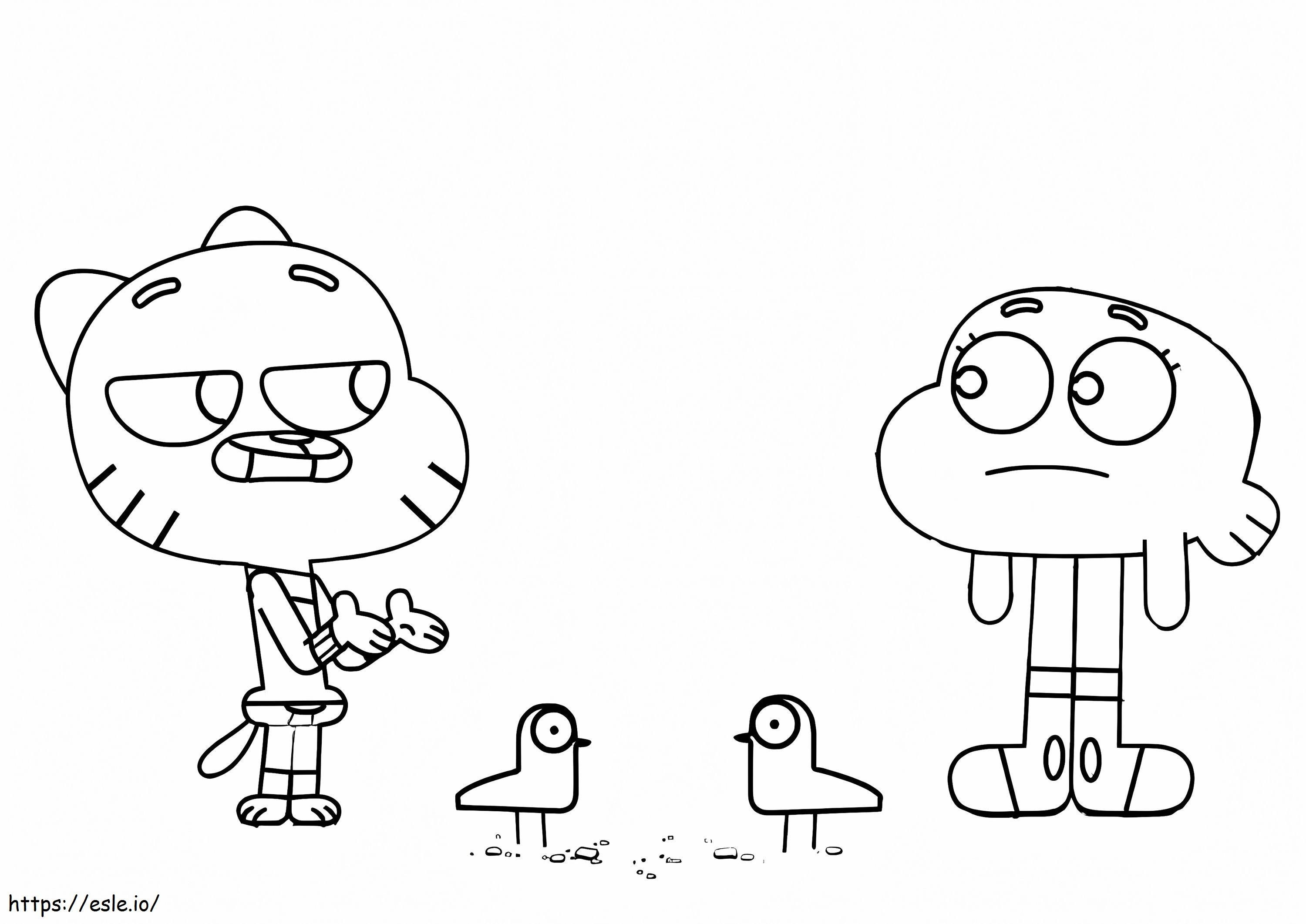 Darwin Gumball i dwa ptaki kolorowanka