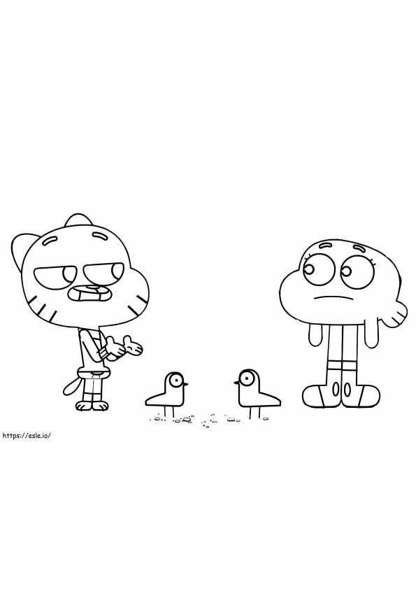 Darwin Gumball And Two Birds coloring page