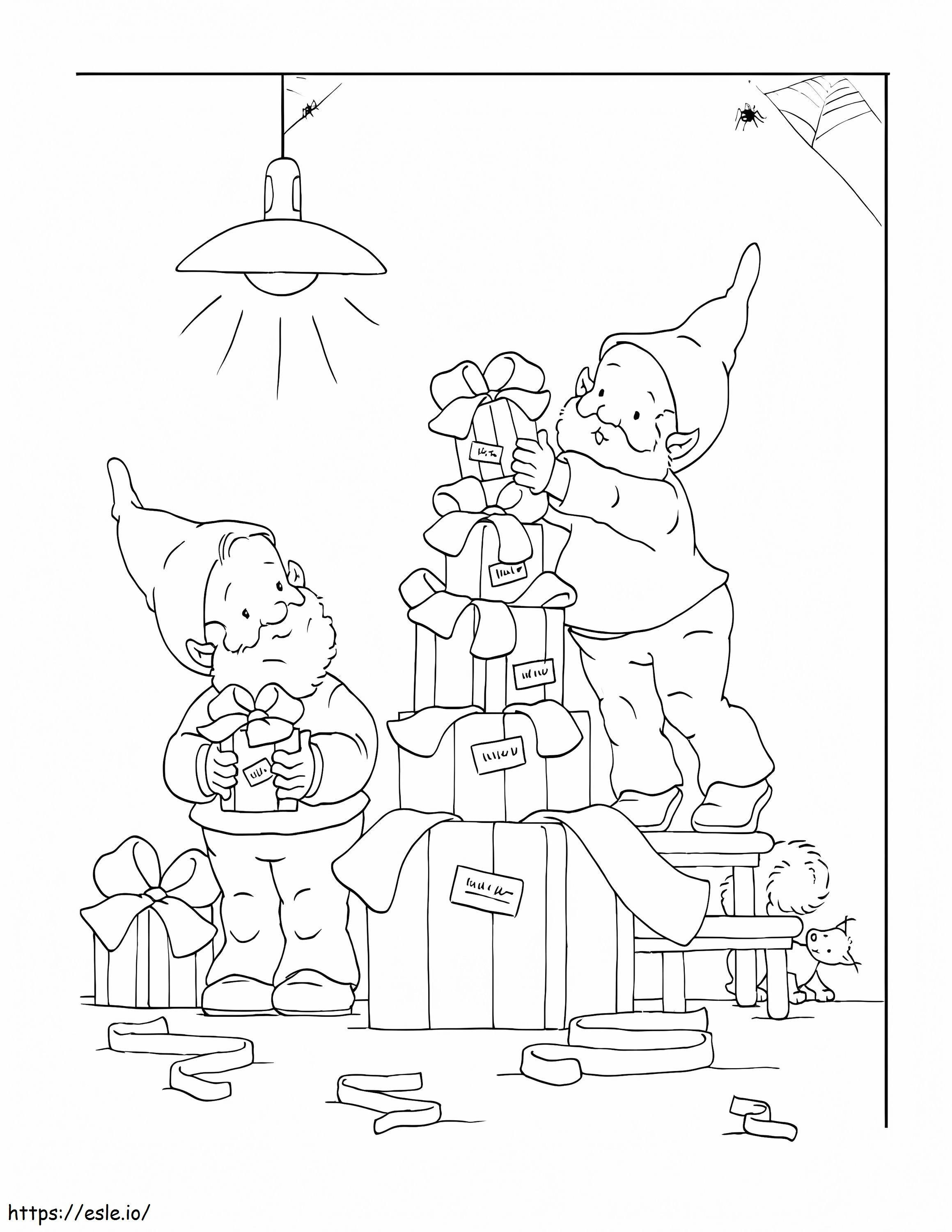 Coloriage Les nains aident le Père Noël à imprimer dessin