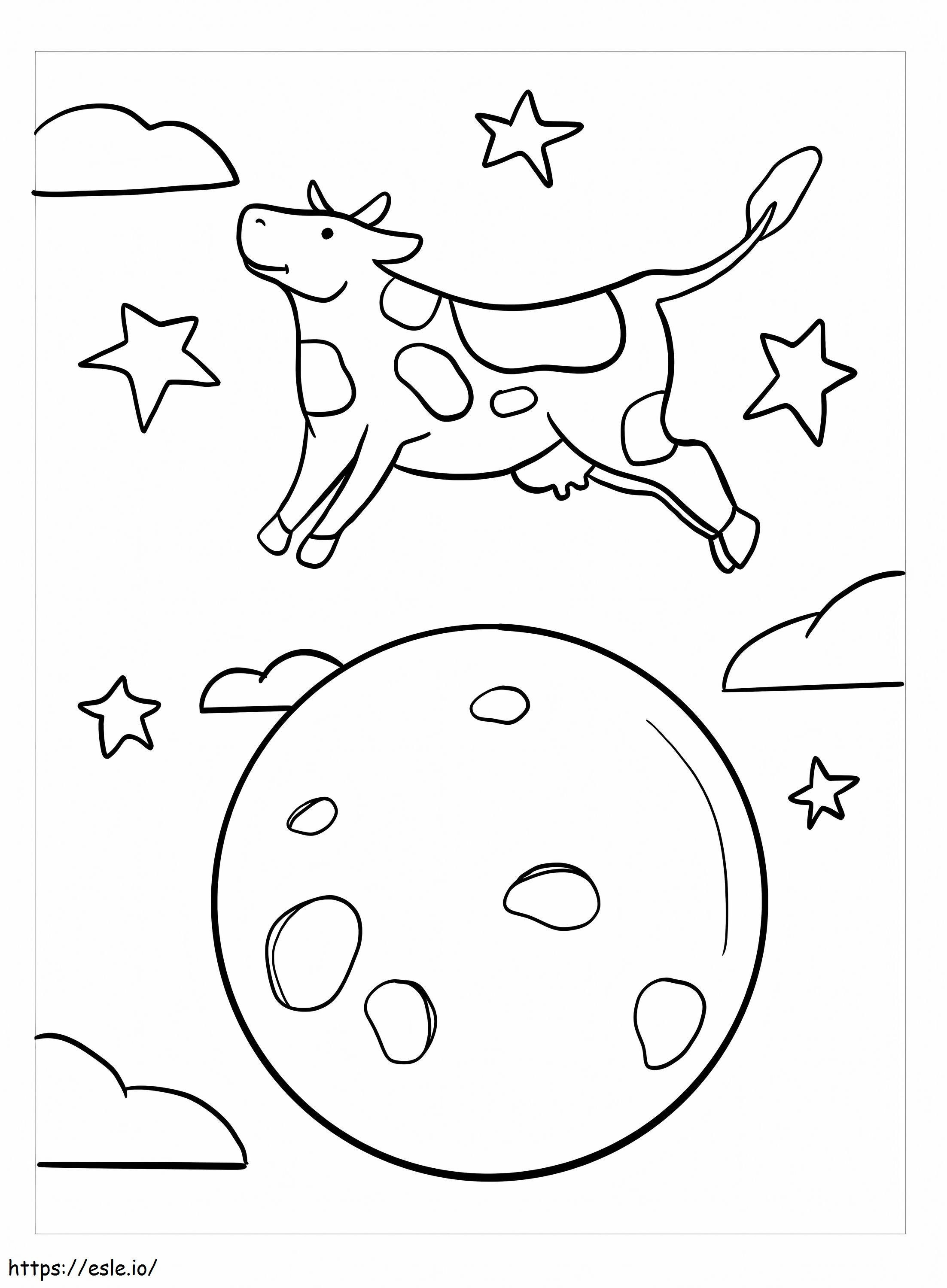Vaca salta sobre a lua para colorir