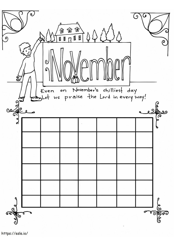 Beautiful November Calendar coloring page