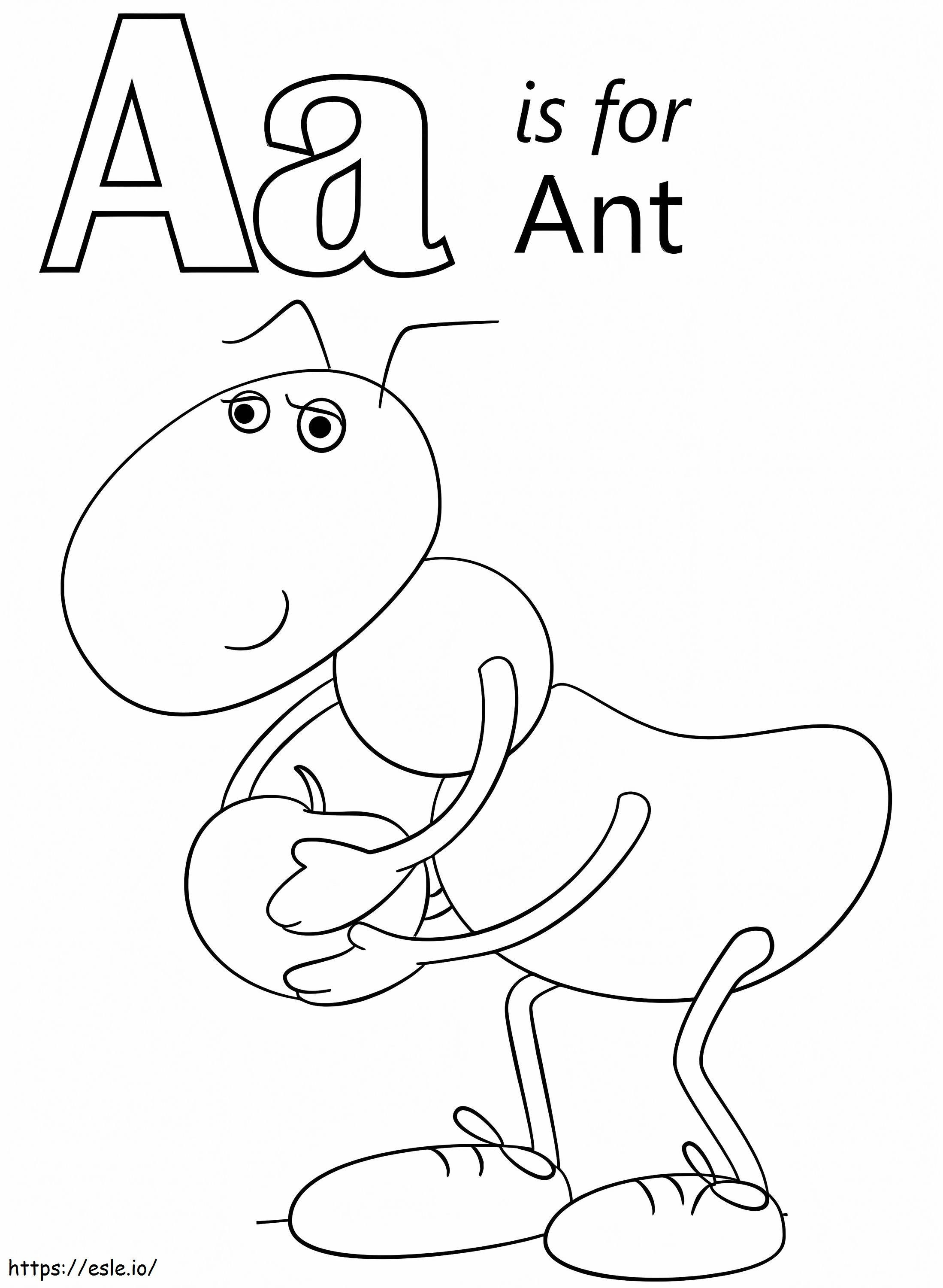 Muurahainen kirjain A värityskuva