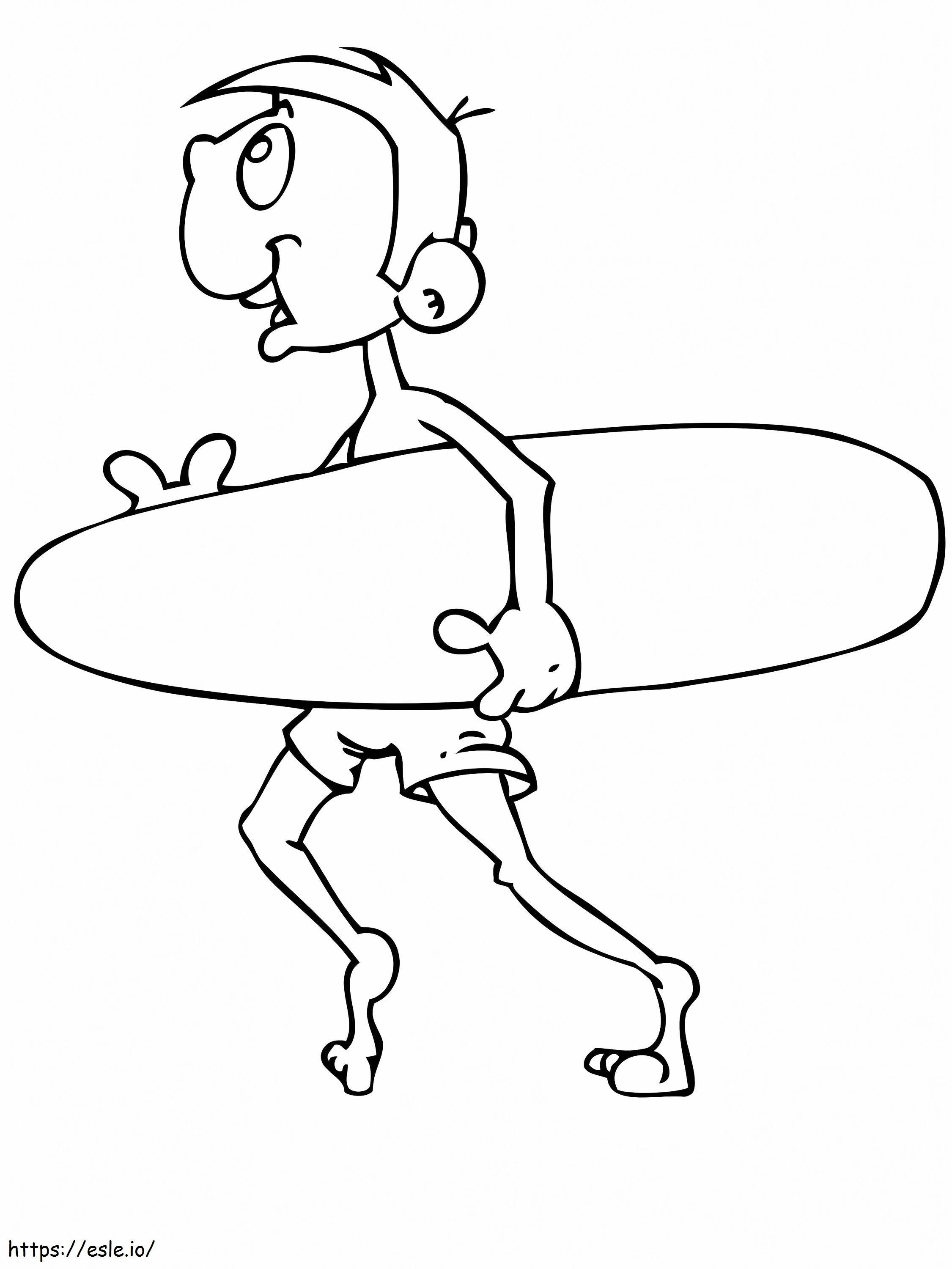 Menino com prancha de surf para colorir