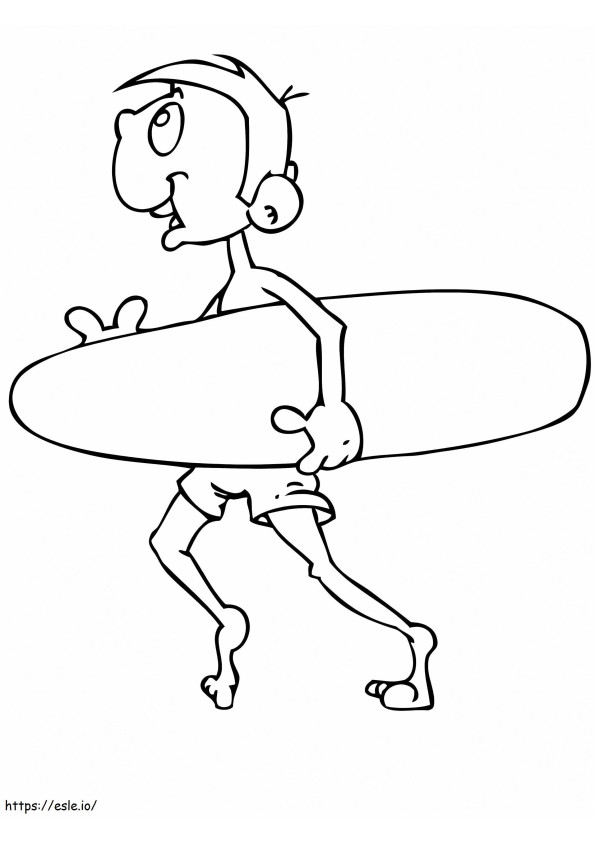 Niño con tabla de surf para colorear