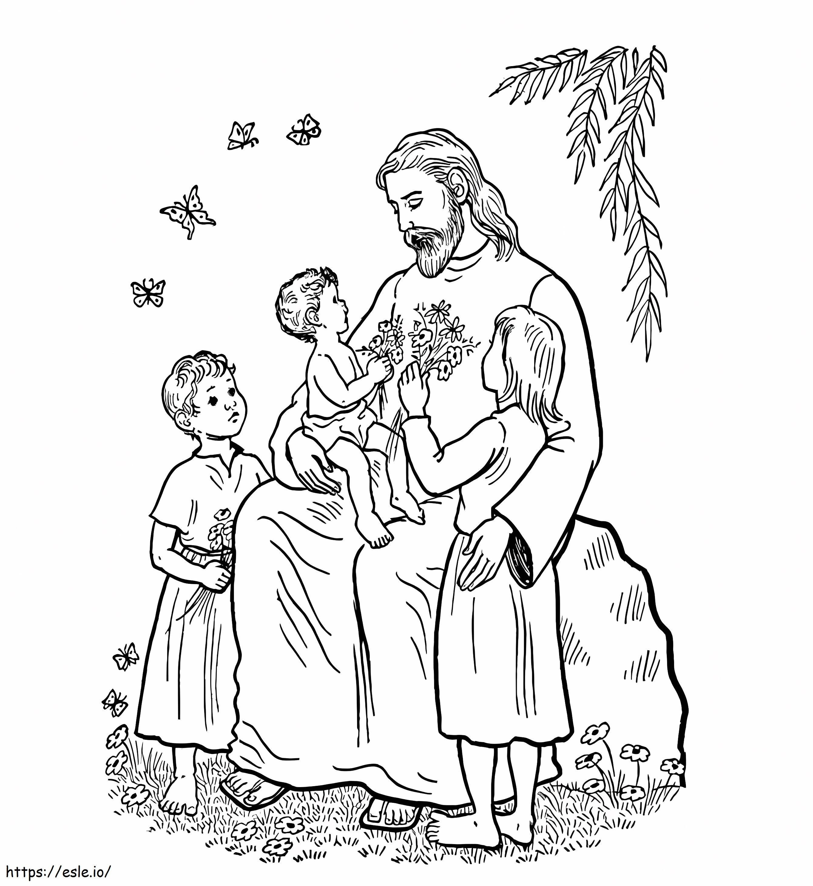 Jesus básico com crianças para colorir
