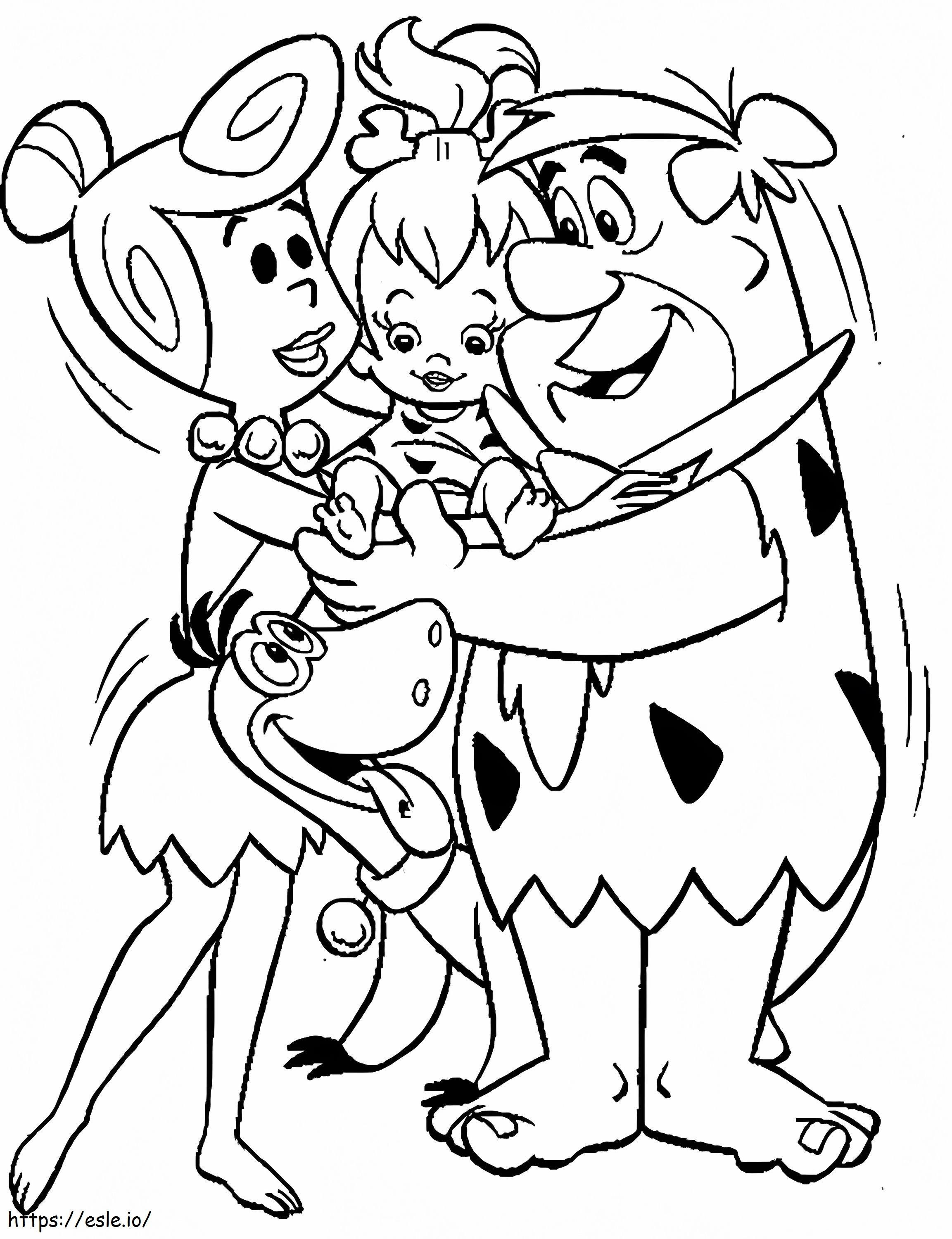 Fred Flintstones perheen kanssa värityskuva