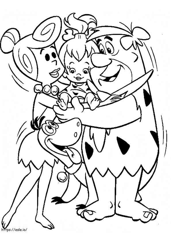 Fred Flintstones met familie kleurplaat kleurplaat