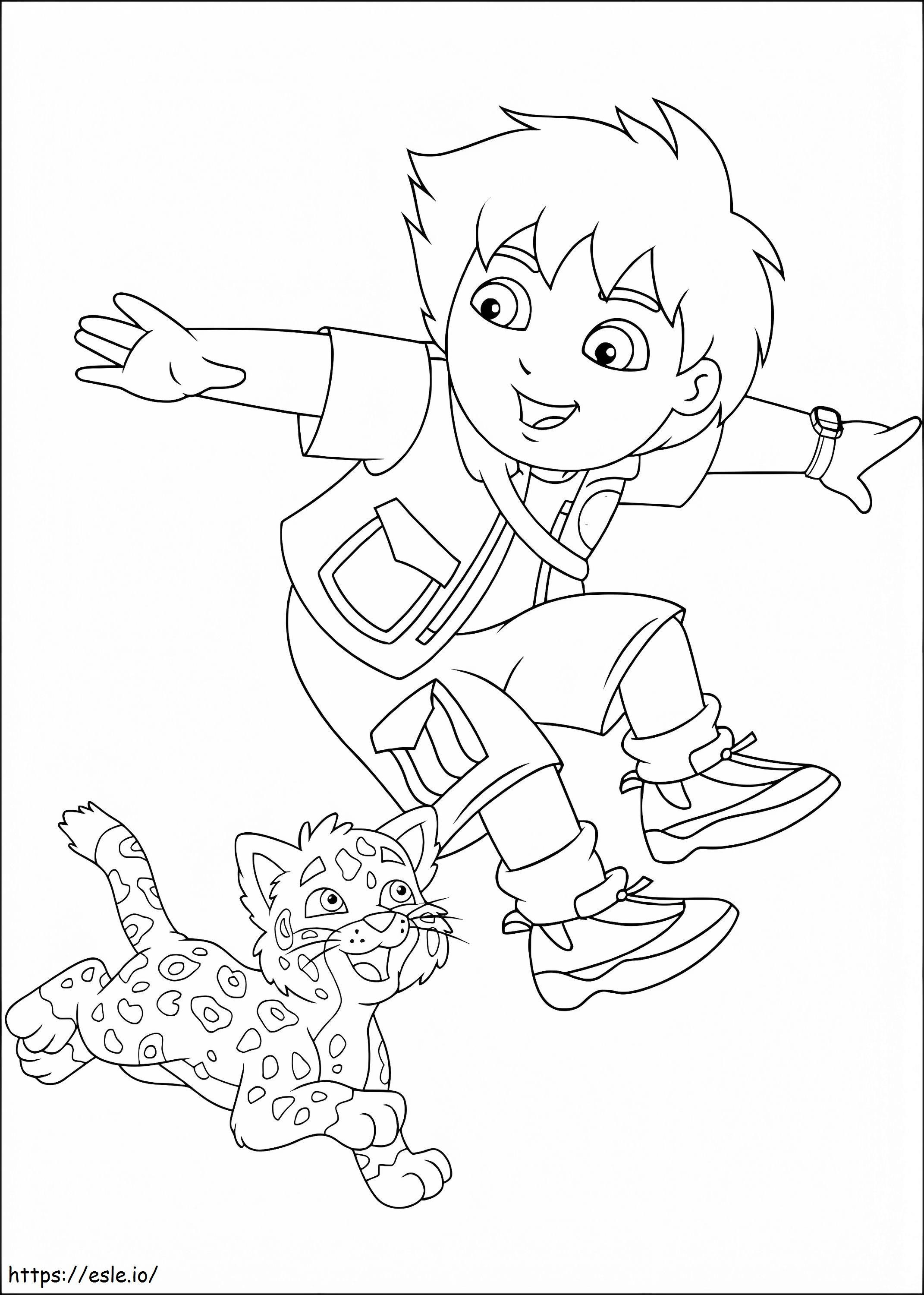 Diego e o bebê jaguar feliz para colorir