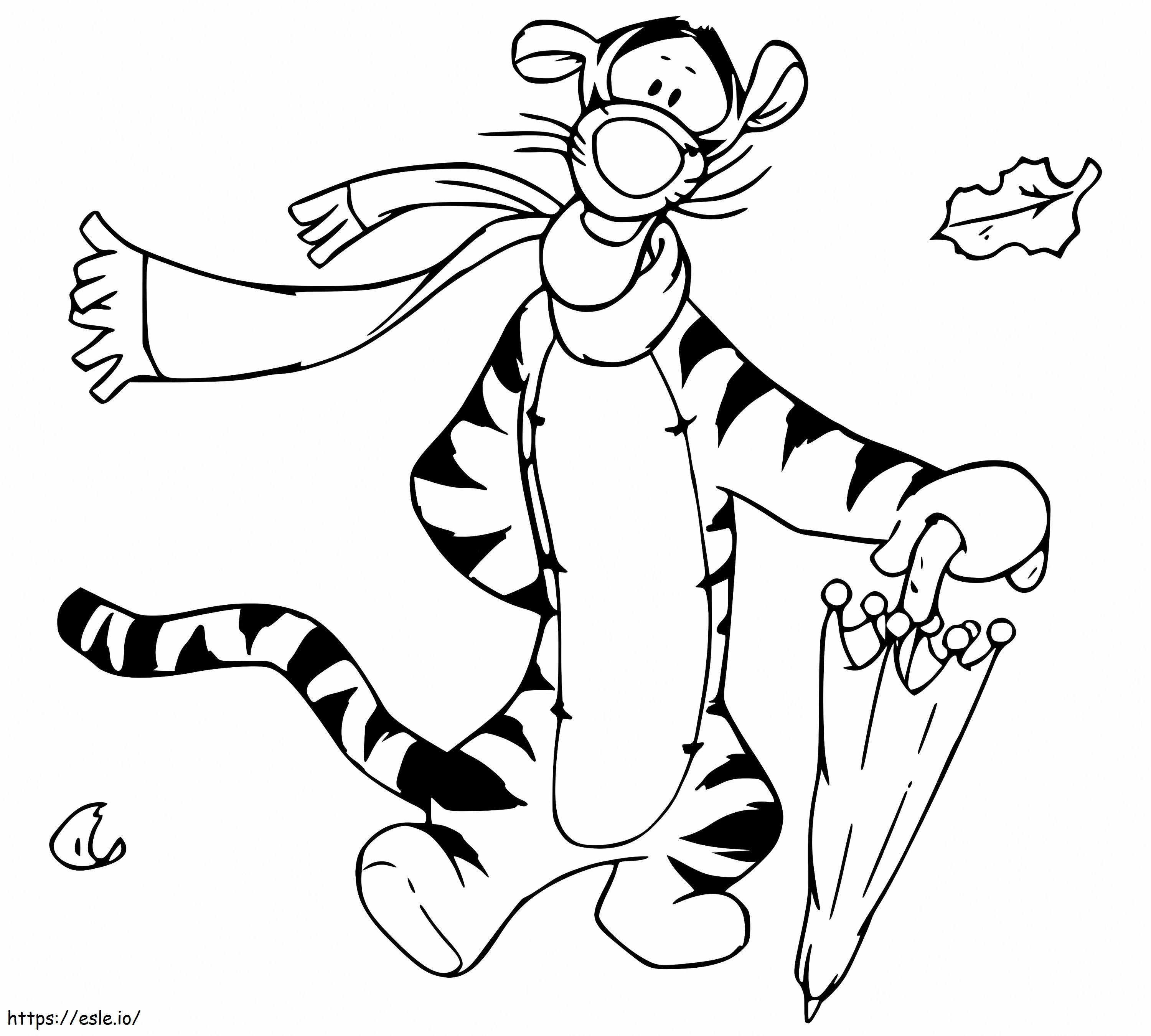Tigre com guarda-chuva para colorir