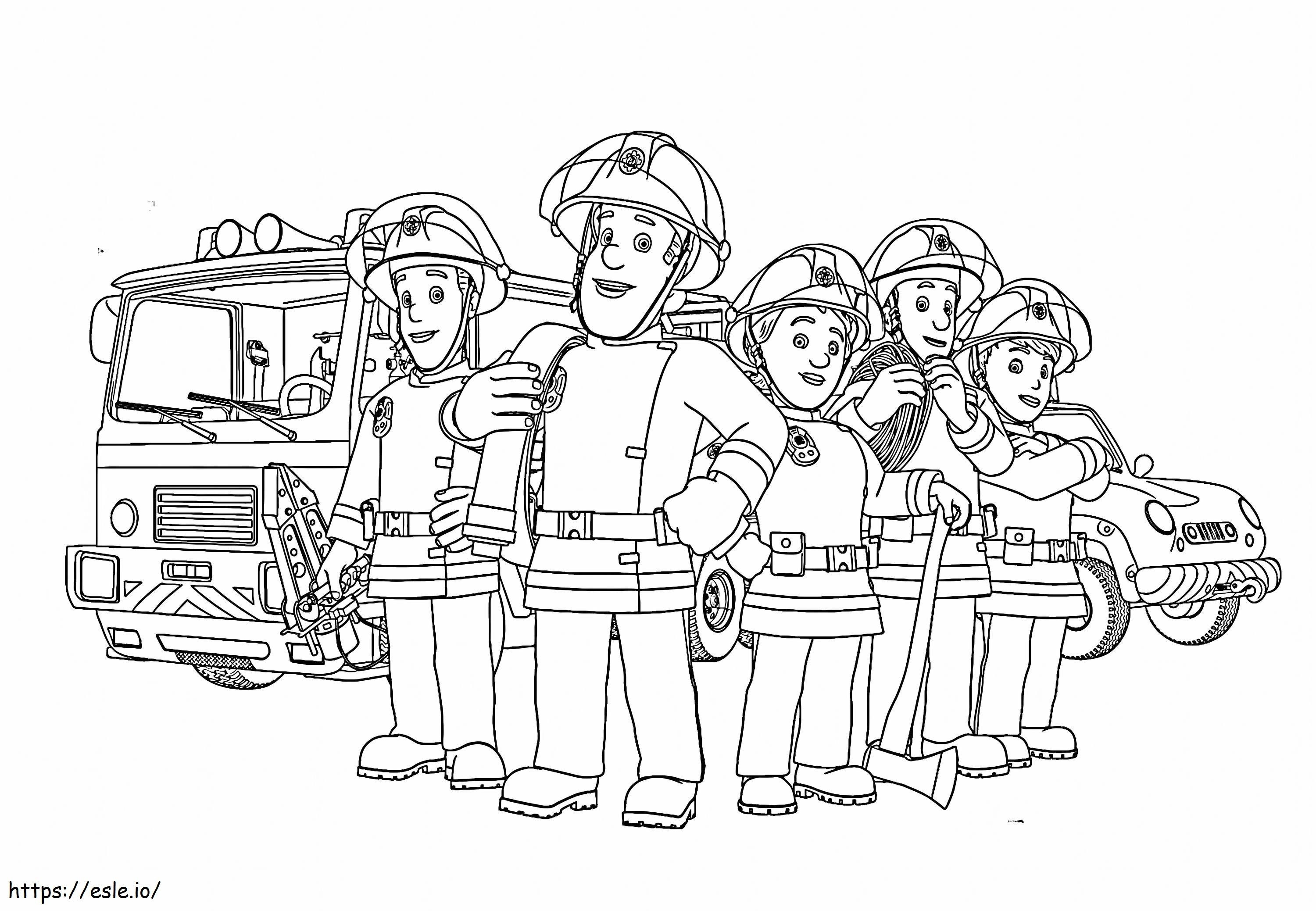 Brandweerman Sam en zijn teamgenoten kleurplaat kleurplaat