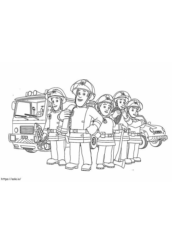 El bombero Sam y sus compañeros de equipo para colorear