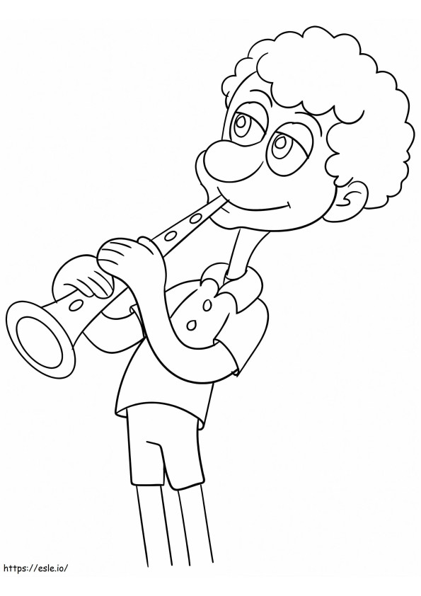 un niño tocando el clarinete para colorear
