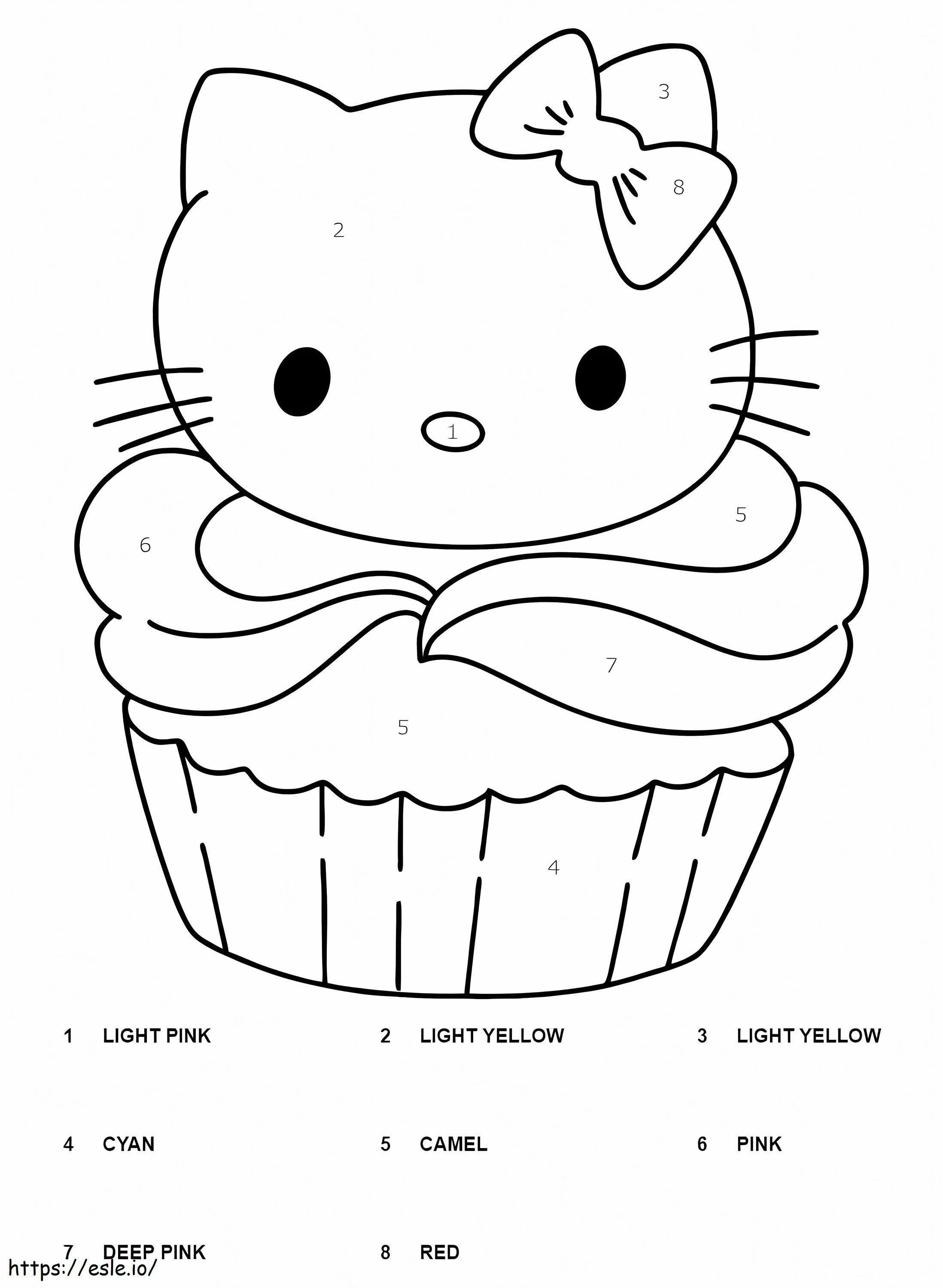 Cupcake Hello Kitty Culoare după număr de colorat
