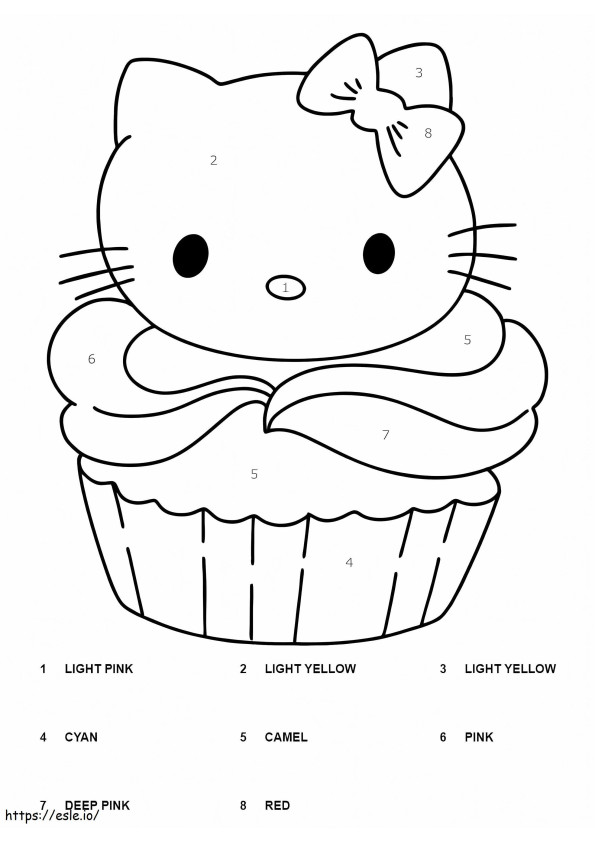Cupcake Hello Kitty cor por número para colorir