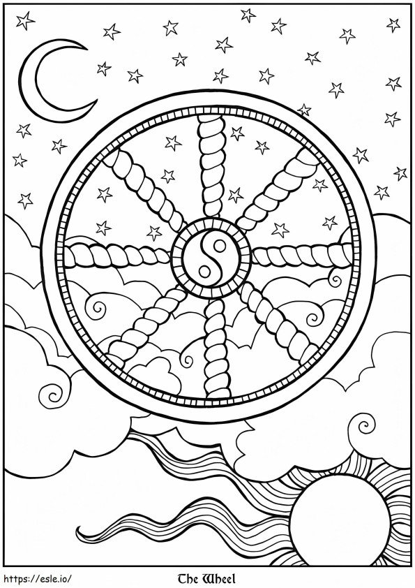 Coloriage La carte de tarot de la roue à imprimer dessin