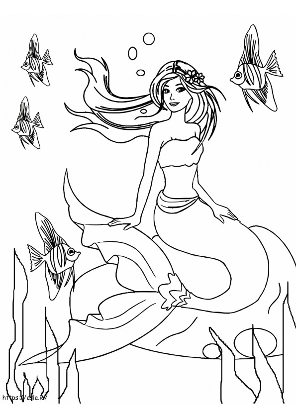 Barbie Mermaid And Fishes coloring page