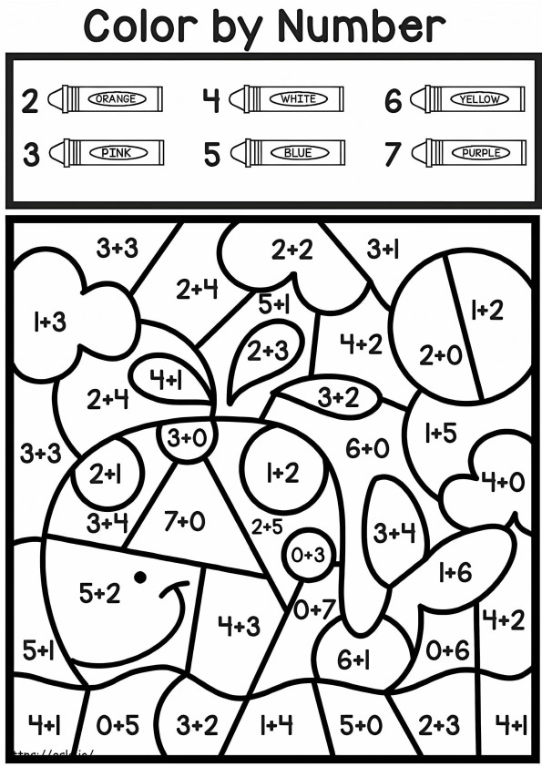 Whale Color By Number Addition coloring page