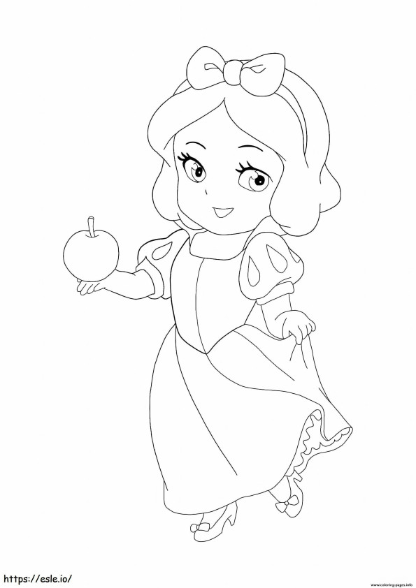 Pequeña Blancanieves sosteniendo una manzana para colorear