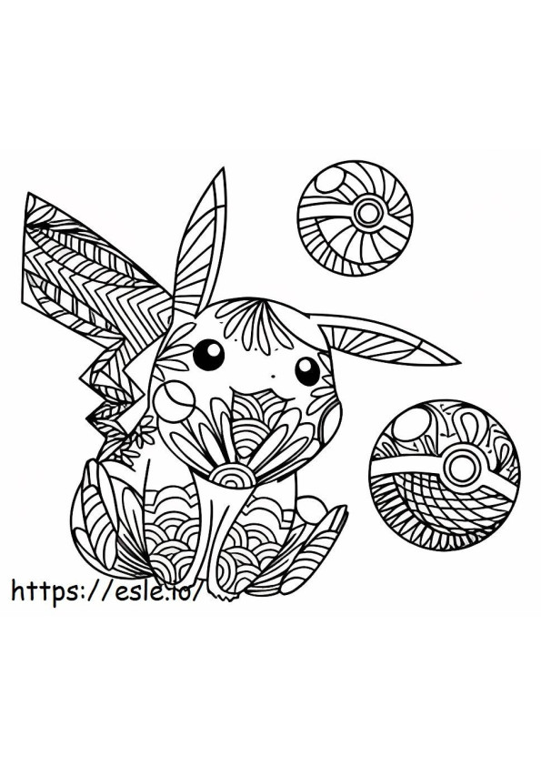 Coloriage Pikachu et deux Pokeballs durs à imprimer dessin
