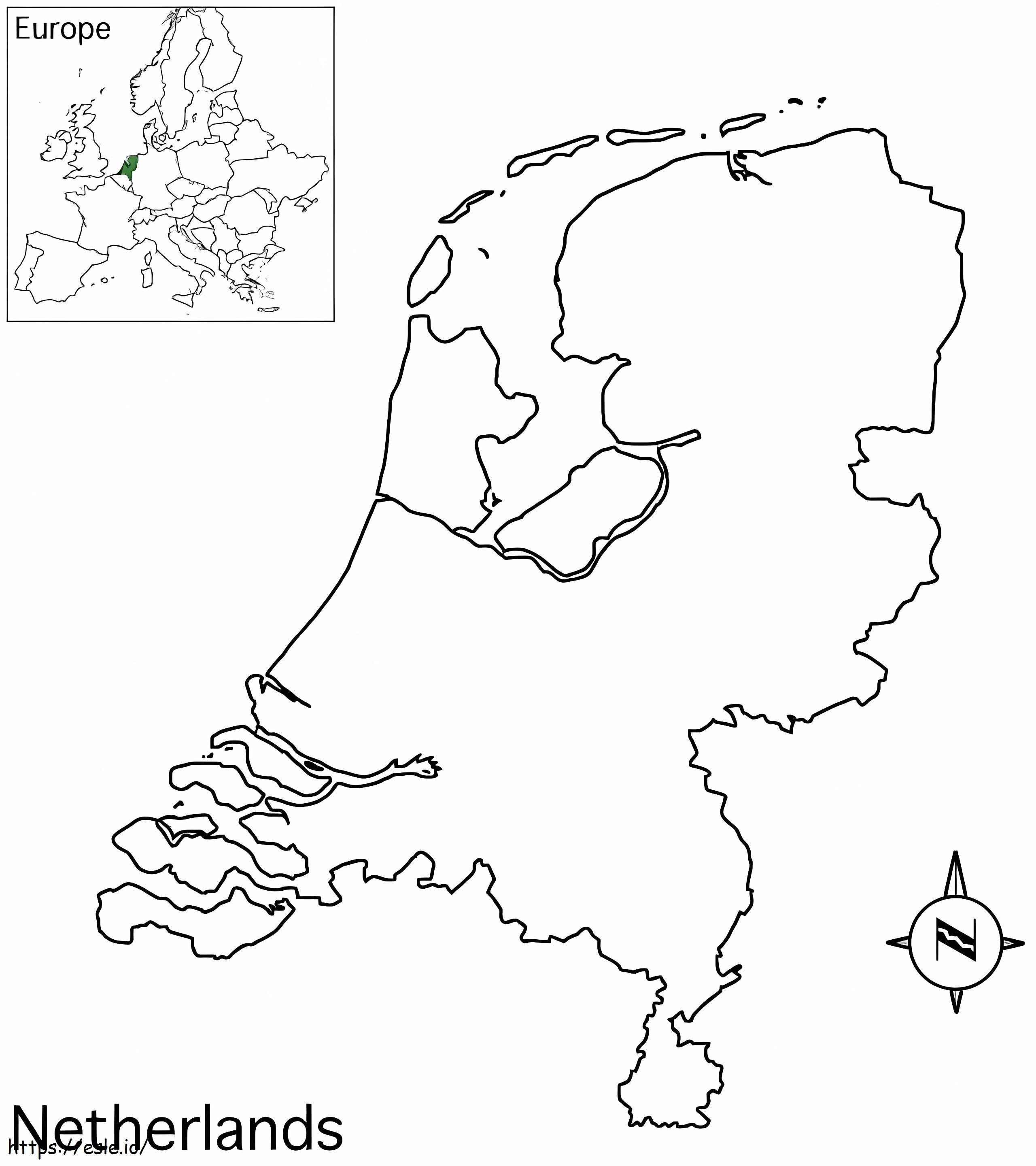Mapa da Holanda 1 para colorir