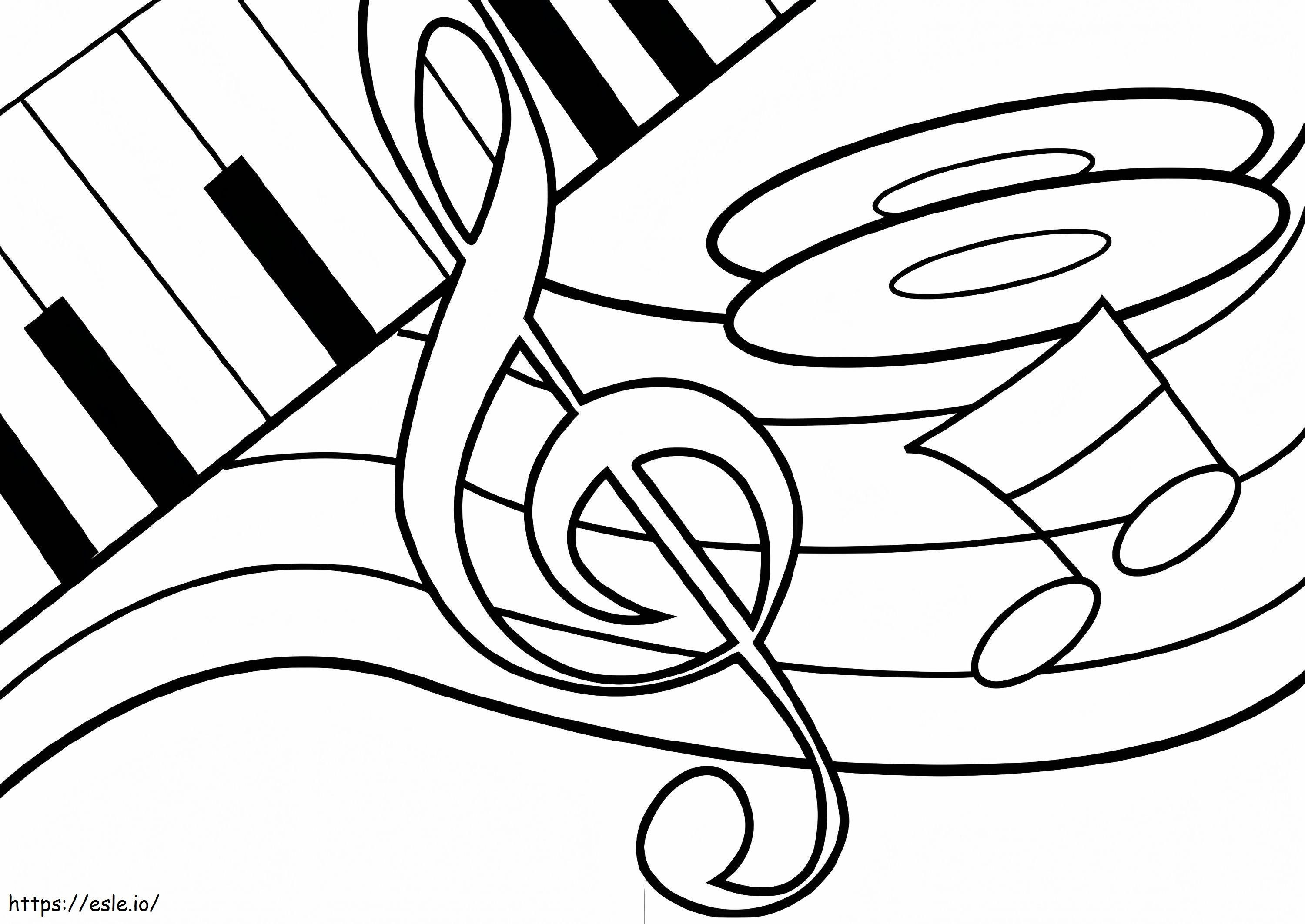 Note di pianoforte nelle note musicali da colorare