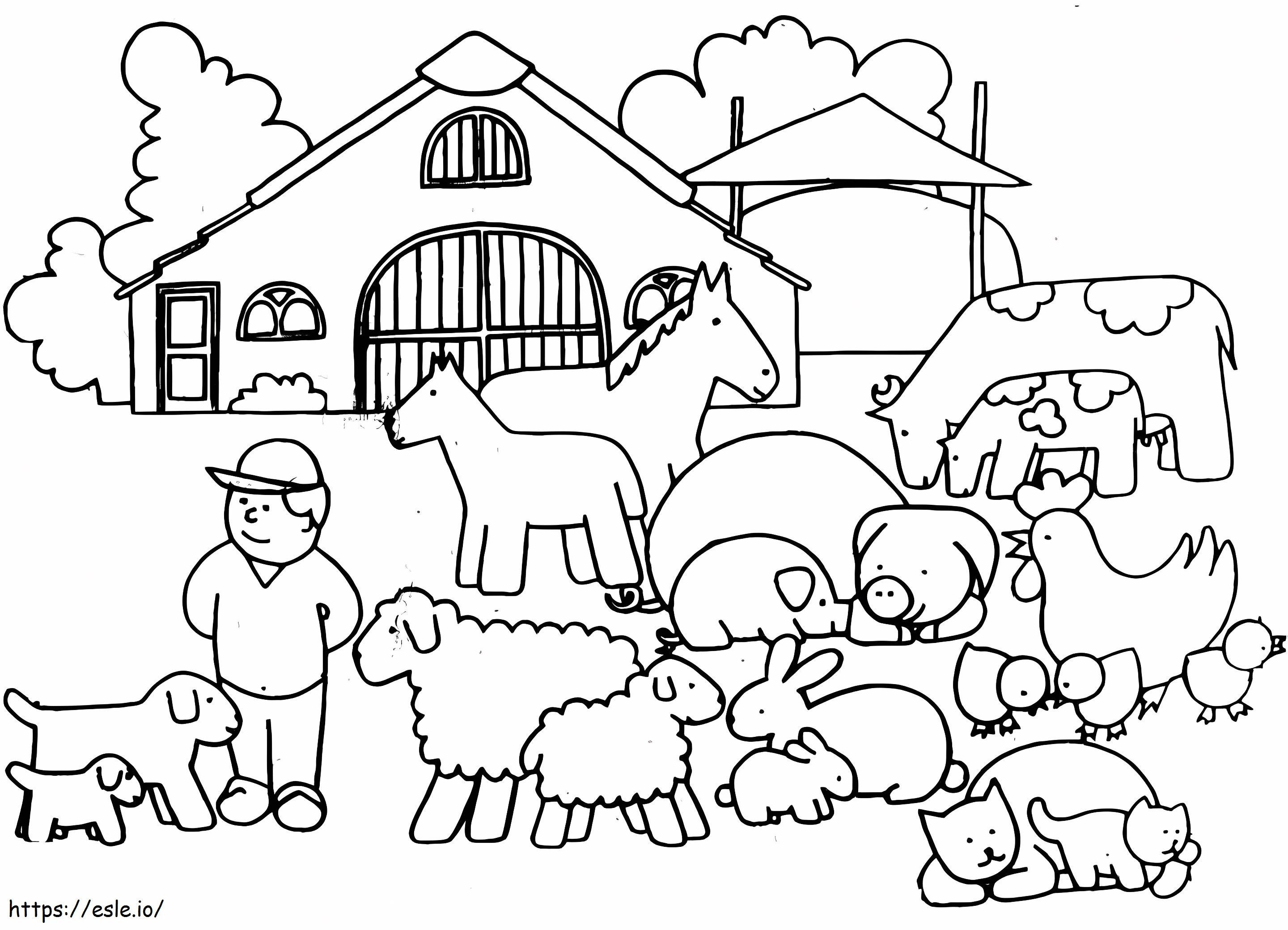 Animais e fazendeiro para colorir