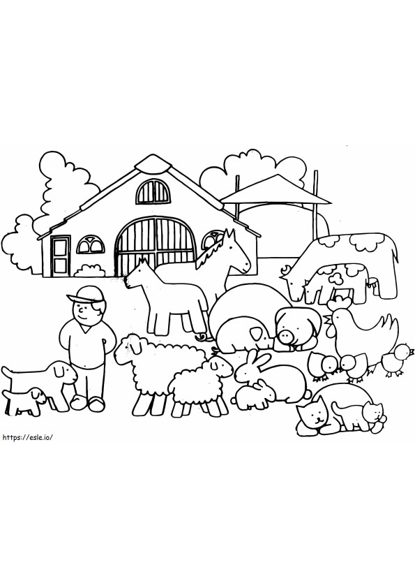 Hayvanlar Ve Çiftçi boyama