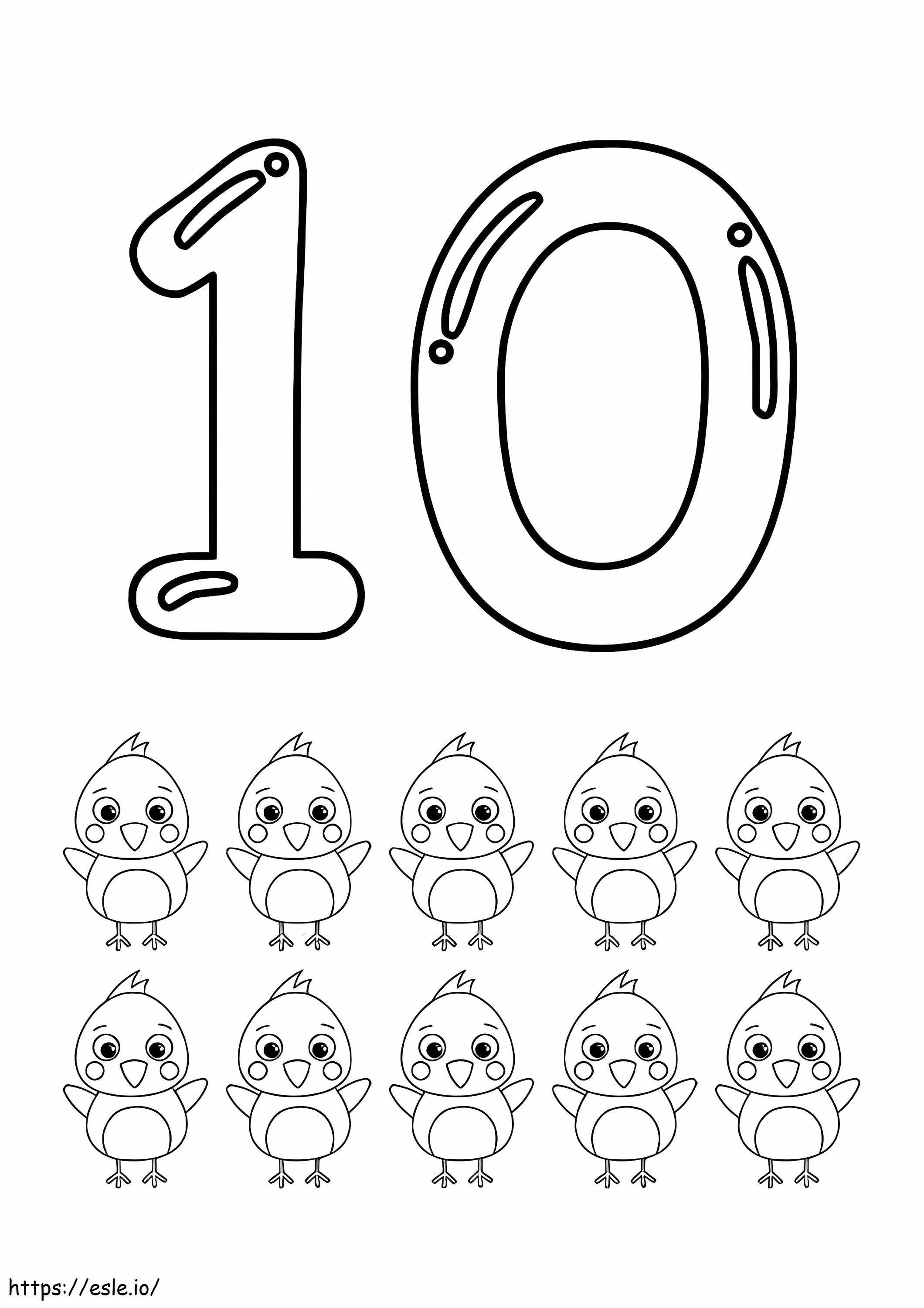Adorable Number 10 coloring page