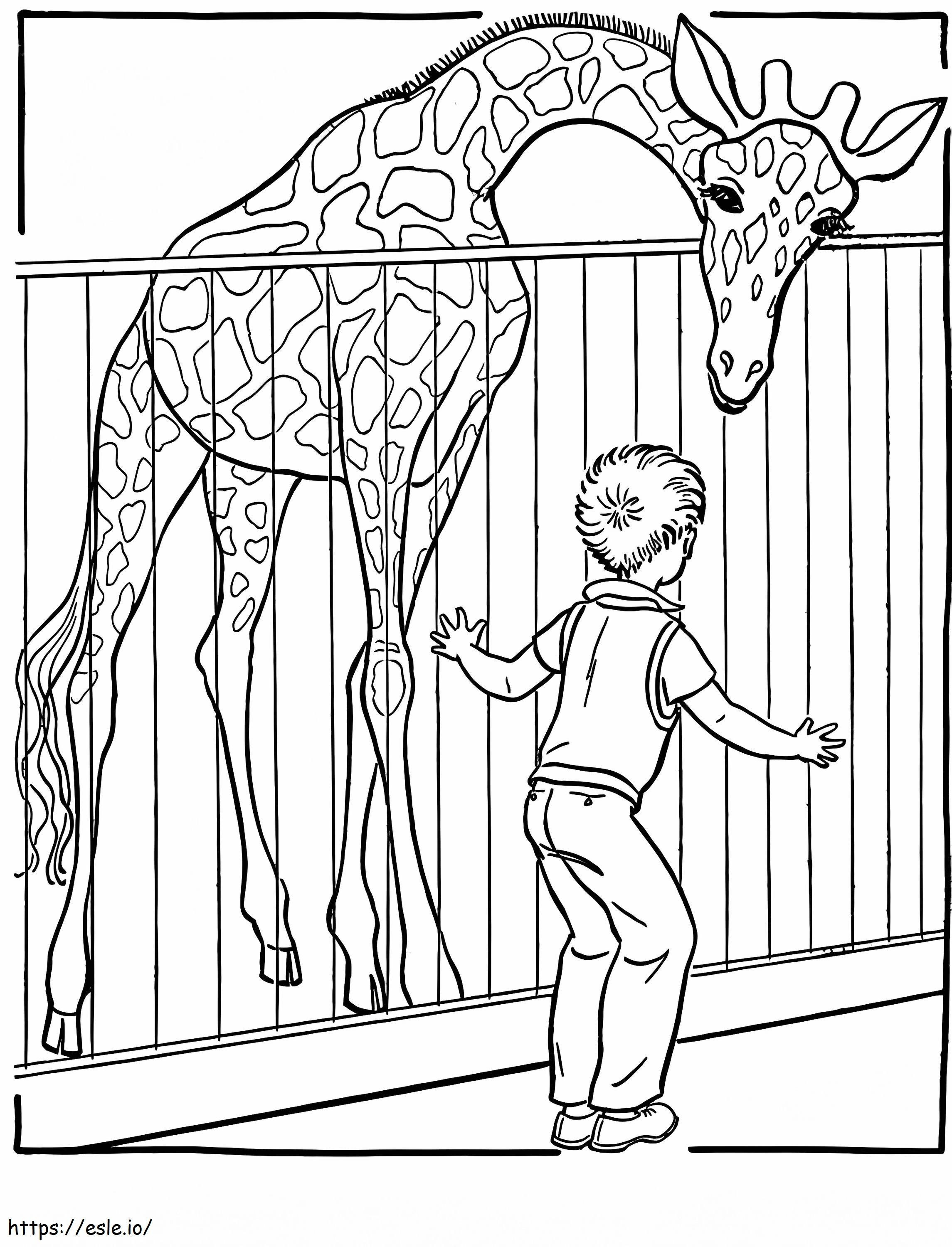 Zürafa ve hayvanat bahçesinin çocuğu boyama