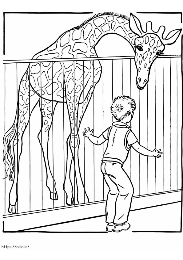 Coloriage Girafe et enfant du zoo à imprimer dessin