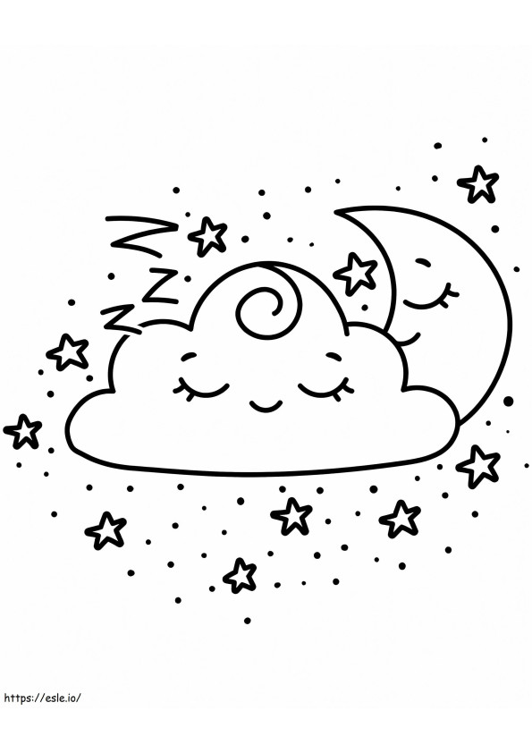 素敵な月と雲 ぬりえ - 塗り絵