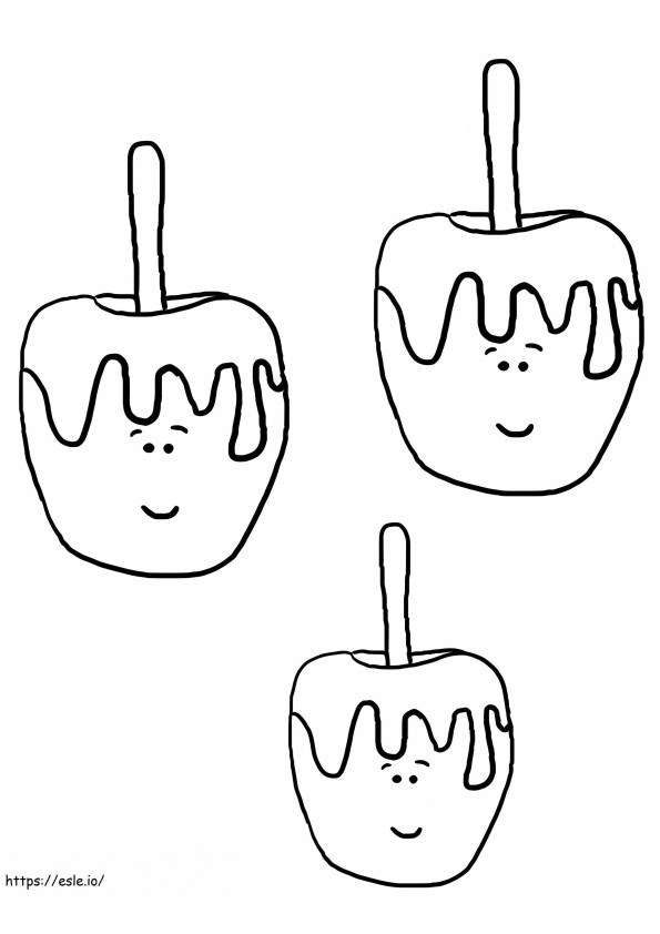Tres manzanas de caramelo para colorear