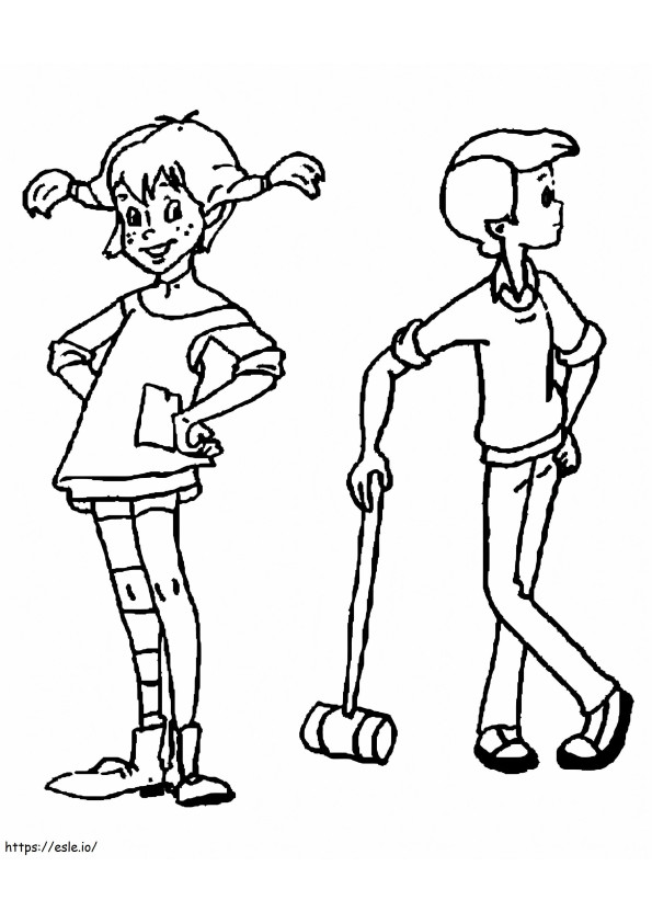 Pippi Longstocking And Tommy coloring page