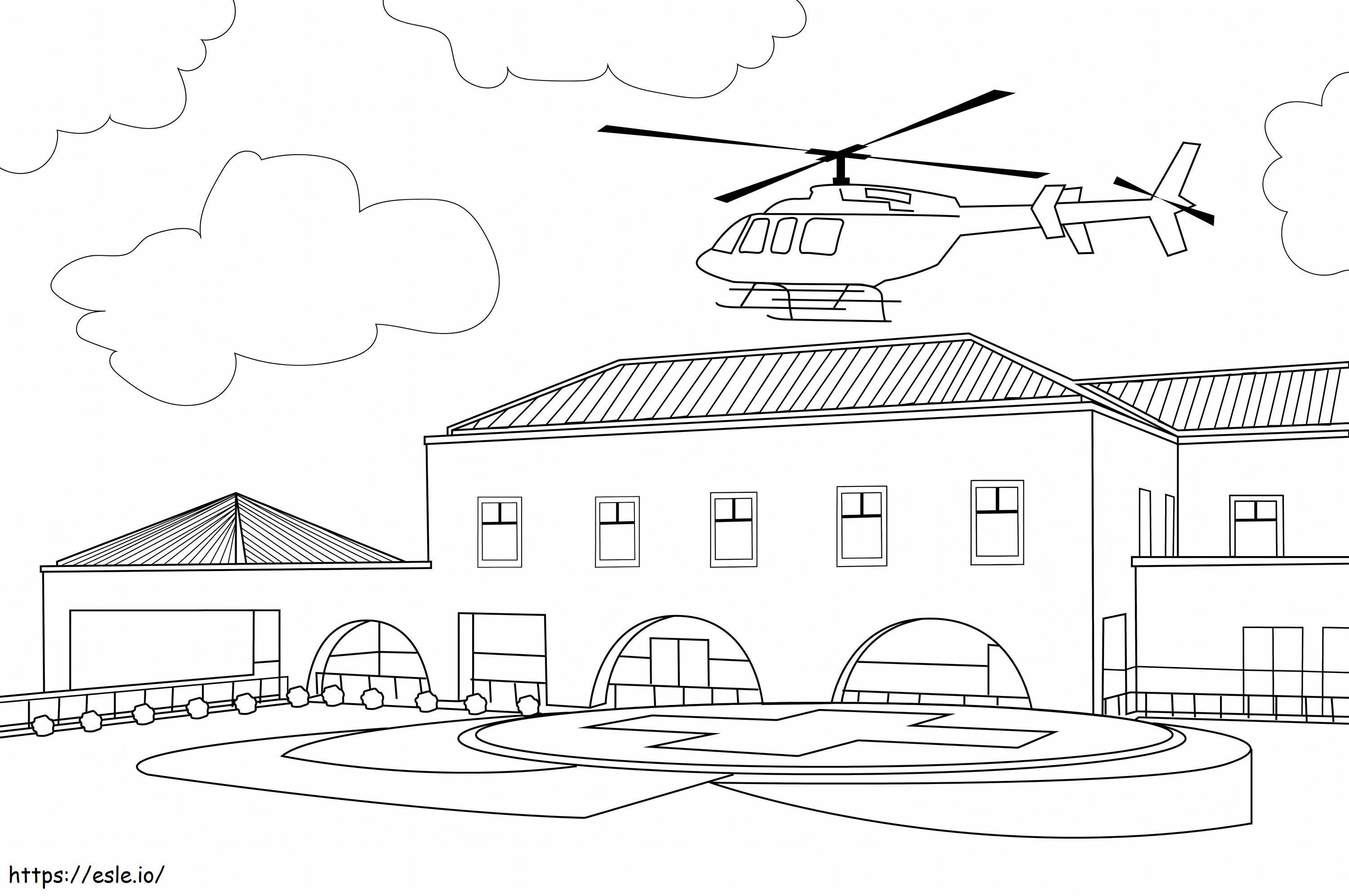 Helikopteri huvilarakennuksessa mitoitettu värityskuva