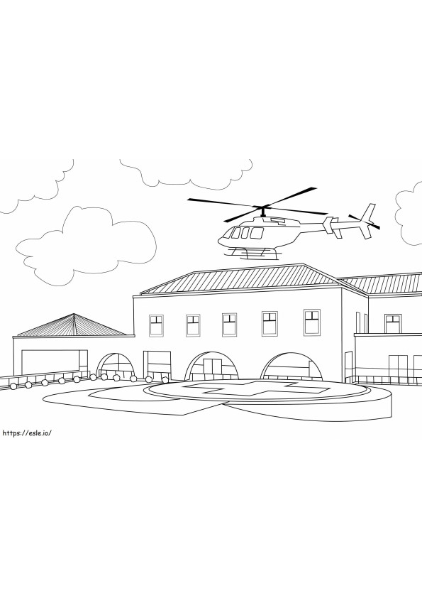Helicóptero en edificio de villa a escala para colorear