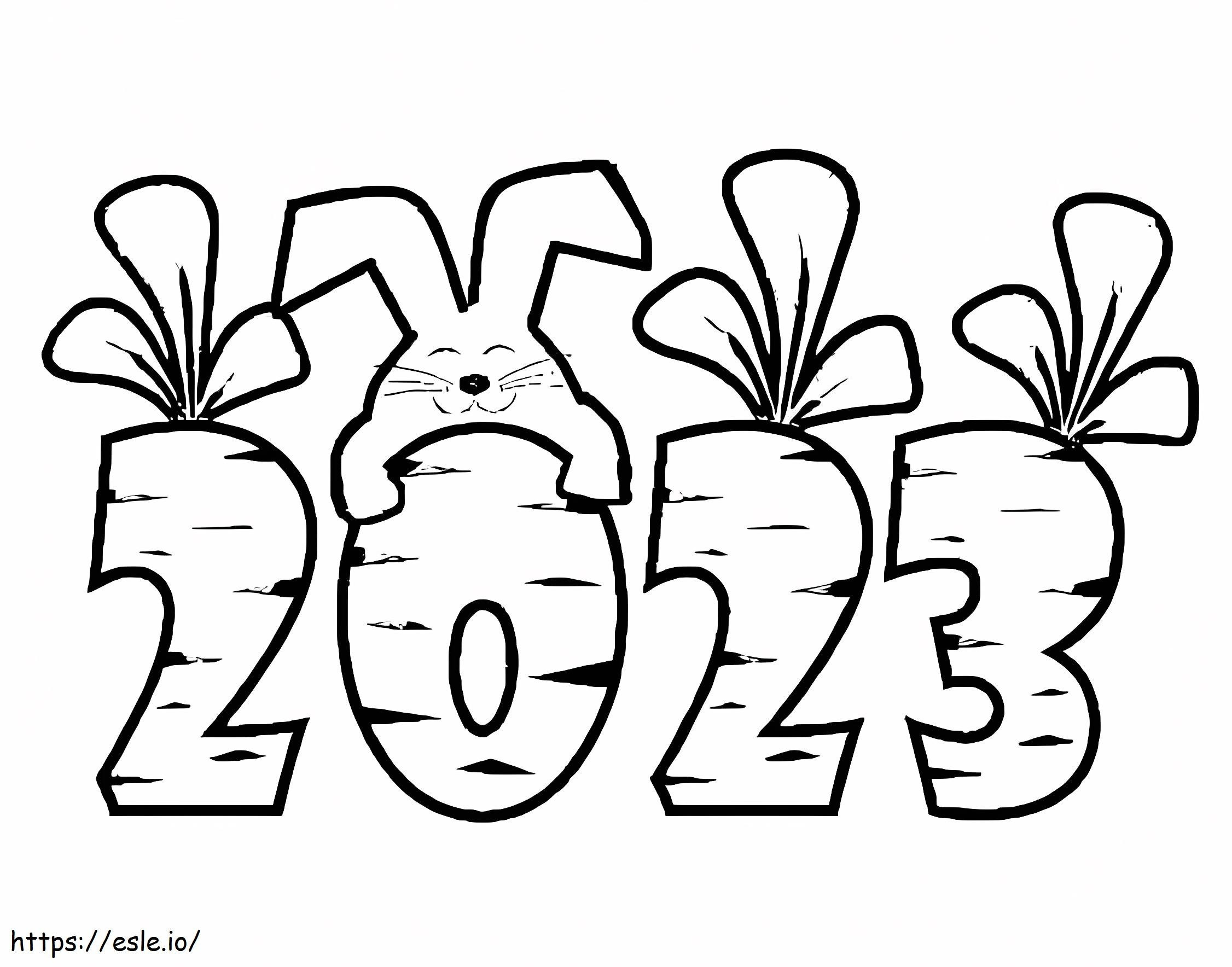 Coloriage Année 2023 avec lapin à imprimer dessin