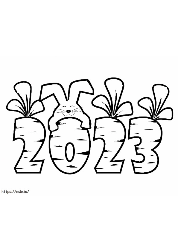 Coloriage Année 2023 avec lapin à imprimer dessin
